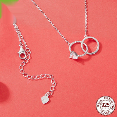 Mother's Day Double Ring Necklace S925 Sterling Silver Snake Bones Chain