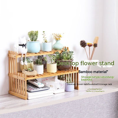 Multi-layer Solid Wood Small Flower Stand Office Desk Surface Panel Bamboo Plant Simplicity Succulent Pot Frame Balcony Storage