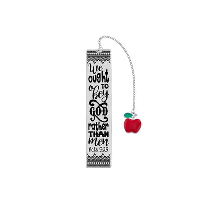 Engraved Bible Verse Stainless Steel Pendant Bookmark Red Apple Tassel Book Marks For Student Teachers Day Gifts