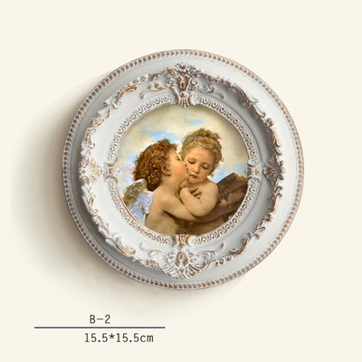 Baroque Angel Round Frame Medieval Retro Style Bedroom Dining Room Decorative Picture European Style Small Picture Frame Hanging Wall