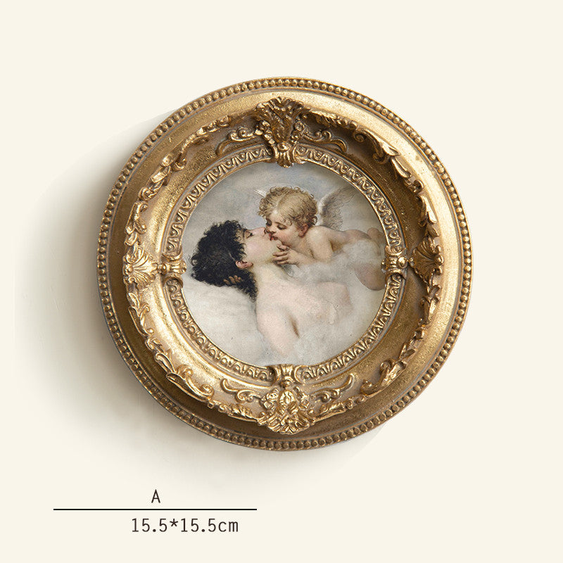 Baroque Angel Round Frame Medieval Retro Style Bedroom Dining Room Decorative Picture European Style Small Picture Frame Hanging Wall