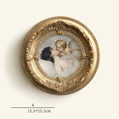 Baroque Angel Round Frame Medieval Retro Style Bedroom Dining Room Decorative Picture European Style Small Picture Frame Hanging Wall