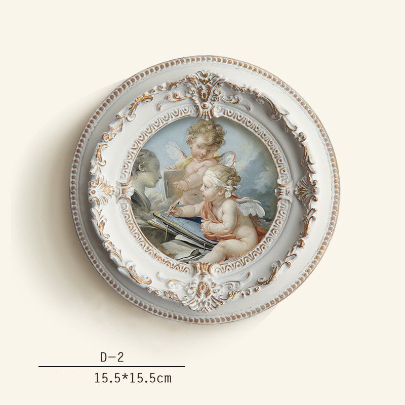Baroque Angel Round Frame Medieval Retro Style Bedroom Dining Room Decorative Picture European Style Small Picture Frame Hanging Wall