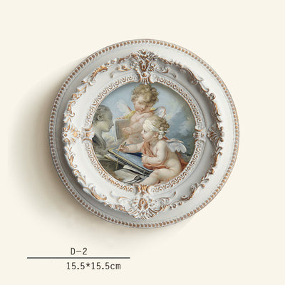 Baroque Angel Round Frame Medieval Retro Style Bedroom Dining Room Decorative Picture European Style Small Picture Frame Hanging Wall