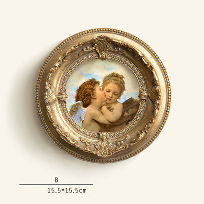 Baroque Angel Round Frame Medieval Retro Style Bedroom Dining Room Decorative Picture European Style Small Picture Frame Hanging Wall