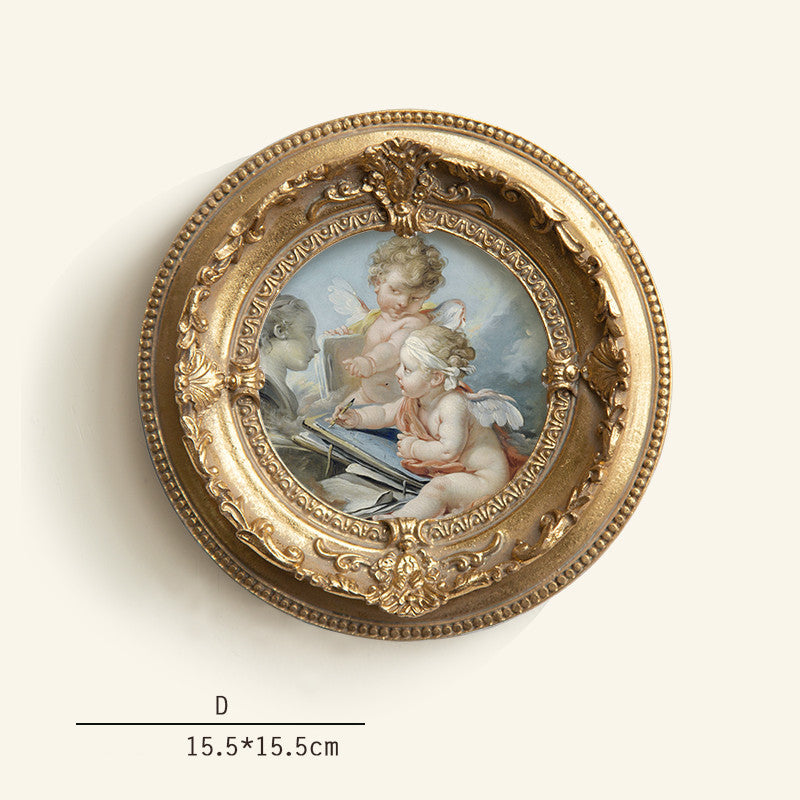 Baroque Angel Round Frame Medieval Retro Style Bedroom Dining Room Decorative Picture European Style Small Picture Frame Hanging Wall