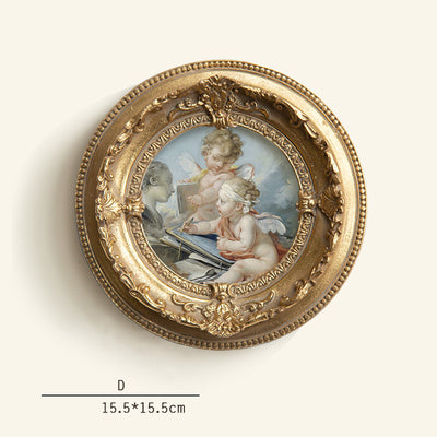 Baroque Angel Round Frame Medieval Retro Style Bedroom Dining Room Decorative Picture European Style Small Picture Frame Hanging Wall