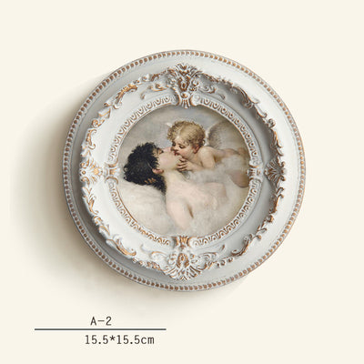 Baroque Angel Round Frame Medieval Retro Style Bedroom Dining Room Decorative Picture European Style Small Picture Frame Hanging Wall