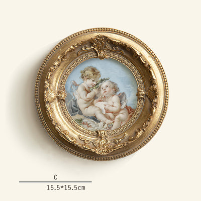 Baroque Angel Round Frame Medieval Retro Style Bedroom Dining Room Decorative Picture European Style Small Picture Frame Hanging Wall