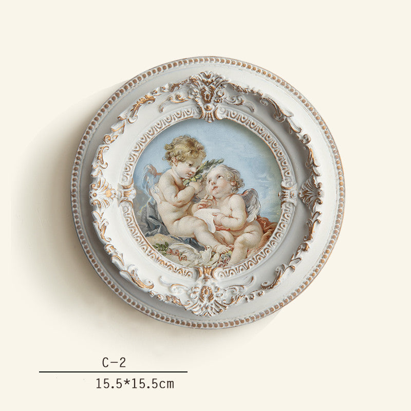 Baroque Angel Round Frame Medieval Retro Style Bedroom Dining Room Decorative Picture European Style Small Picture Frame Hanging Wall