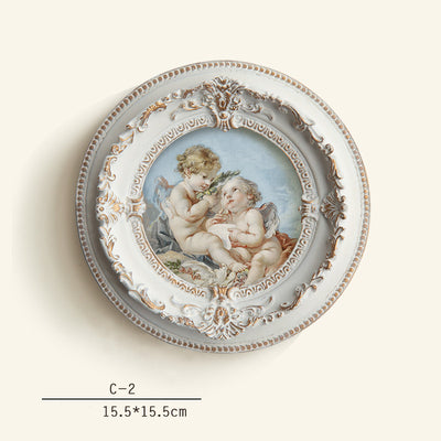 Baroque Angel Round Frame Medieval Retro Style Bedroom Dining Room Decorative Picture European Style Small Picture Frame Hanging Wall
