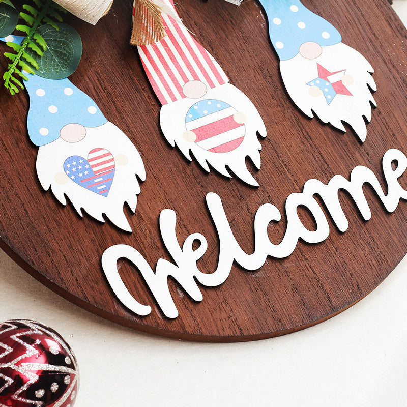 American Independence Day Decorations Home Furnishing Faceless Elderly Wooden Garland Door Hanger