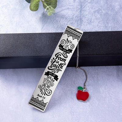 Engraved Bible Verse Stainless Steel Pendant Bookmark Red Apple Tassel Book Marks For Student Teachers Day Gifts