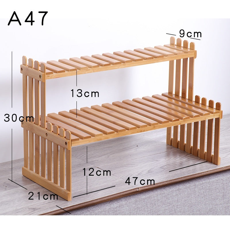 Multi-layer Solid Wood Small Flower Stand Office Desk Surface Panel Bamboo Plant Simplicity Succulent Pot Frame Balcony Storage