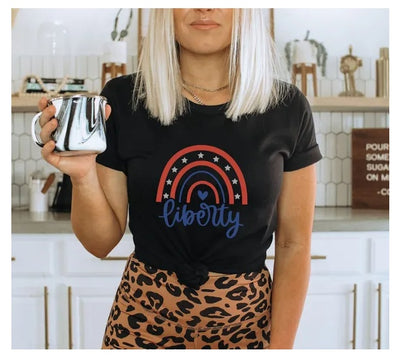 Liberty Rainbow T-shirt, Patriotic Gifts, 4th Of July Tee, Independence Day Top, Liberty Shirt, Fourth Of July Gift, Rainbow Tees, Women Tee