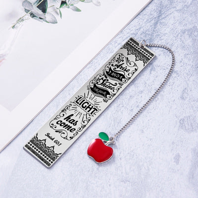 Engraved Bible Verse Stainless Steel Pendant Bookmark Red Apple Tassel Book Marks For Student Teachers Day Gifts