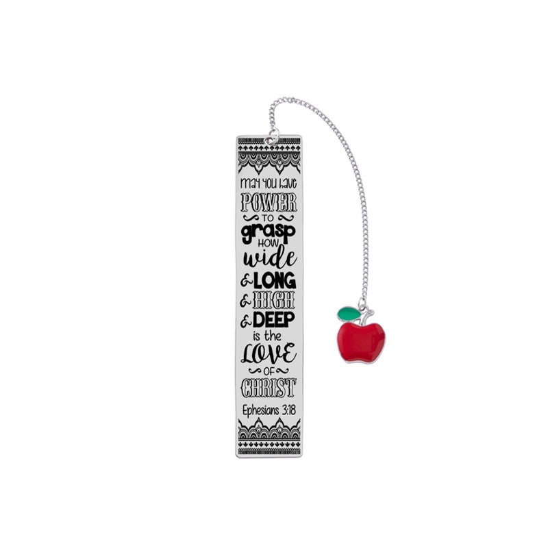 Engraved Bible Verse Stainless Steel Pendant Bookmark Red Apple Tassel Book Marks For Student Teachers Day Gifts