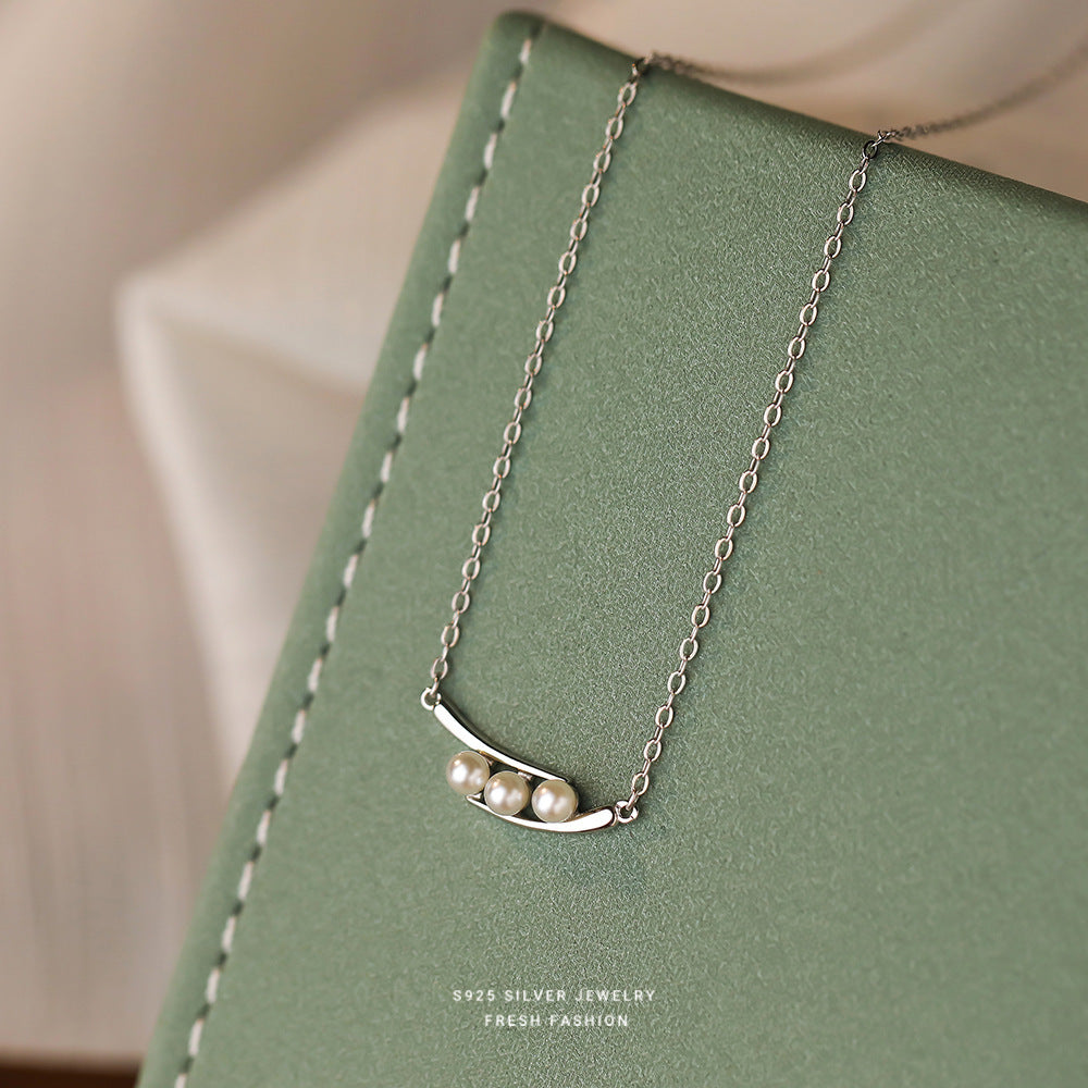 S925 Sterling Silver Pea Pod Pearl Necklace For Women