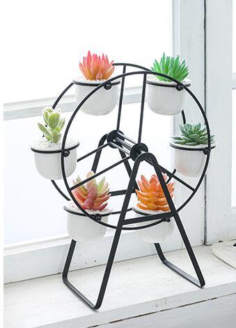 Ferris Wheel-stand with 6 Cement Succulent Plant Pots