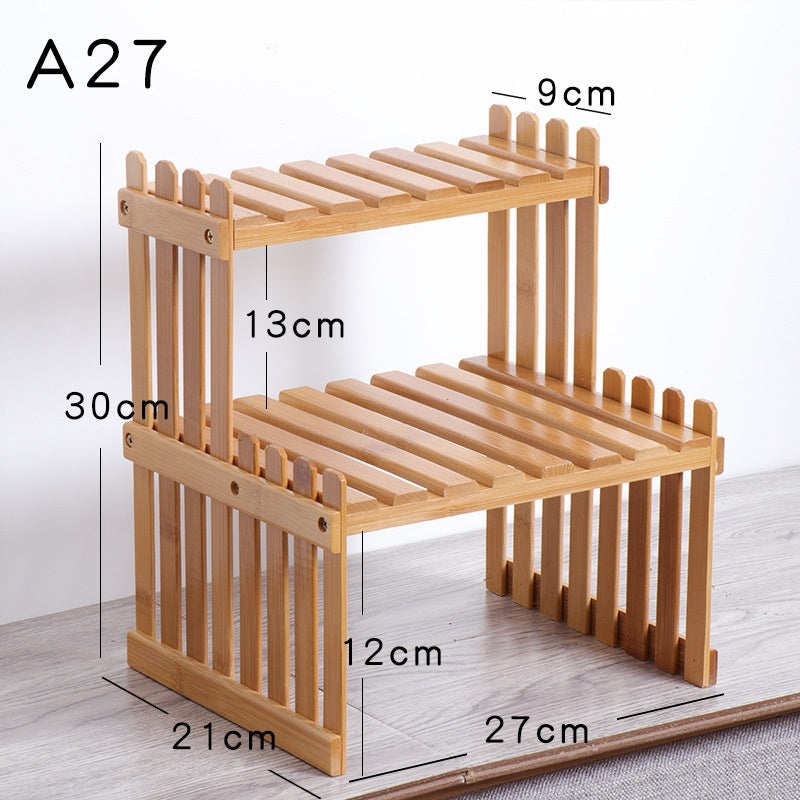 Multi-layer Solid Wood Small Flower Stand Office Desk Surface Panel Bamboo Plant Simplicity Succulent Pot Frame Balcony Storage