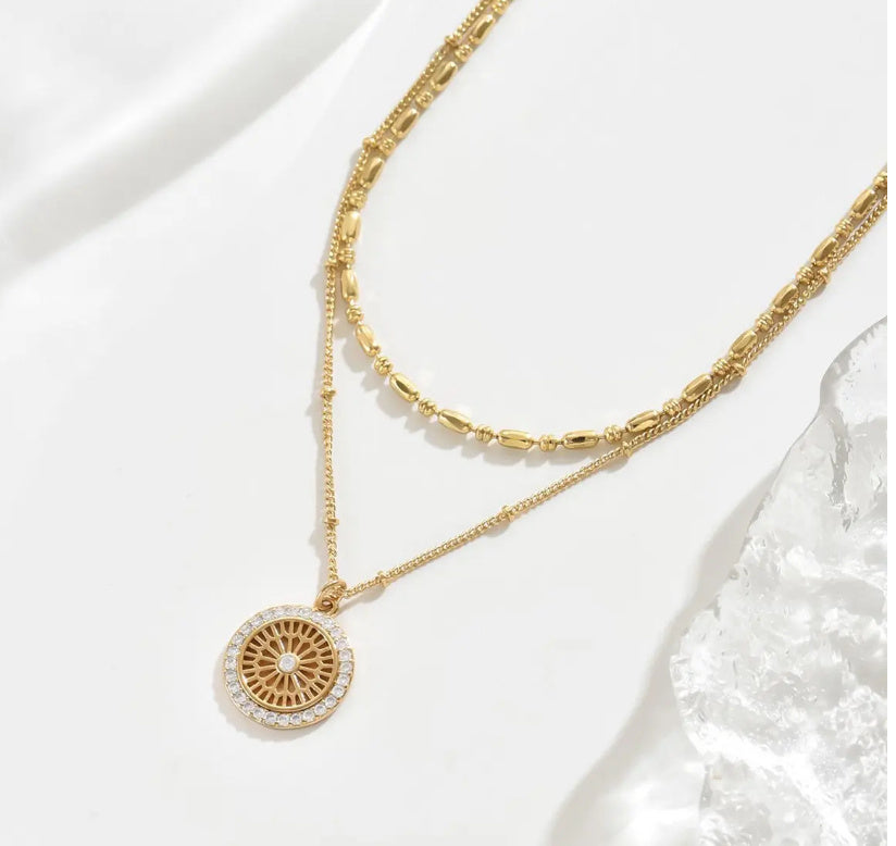Chain Paired With Crystal Medal Pendant