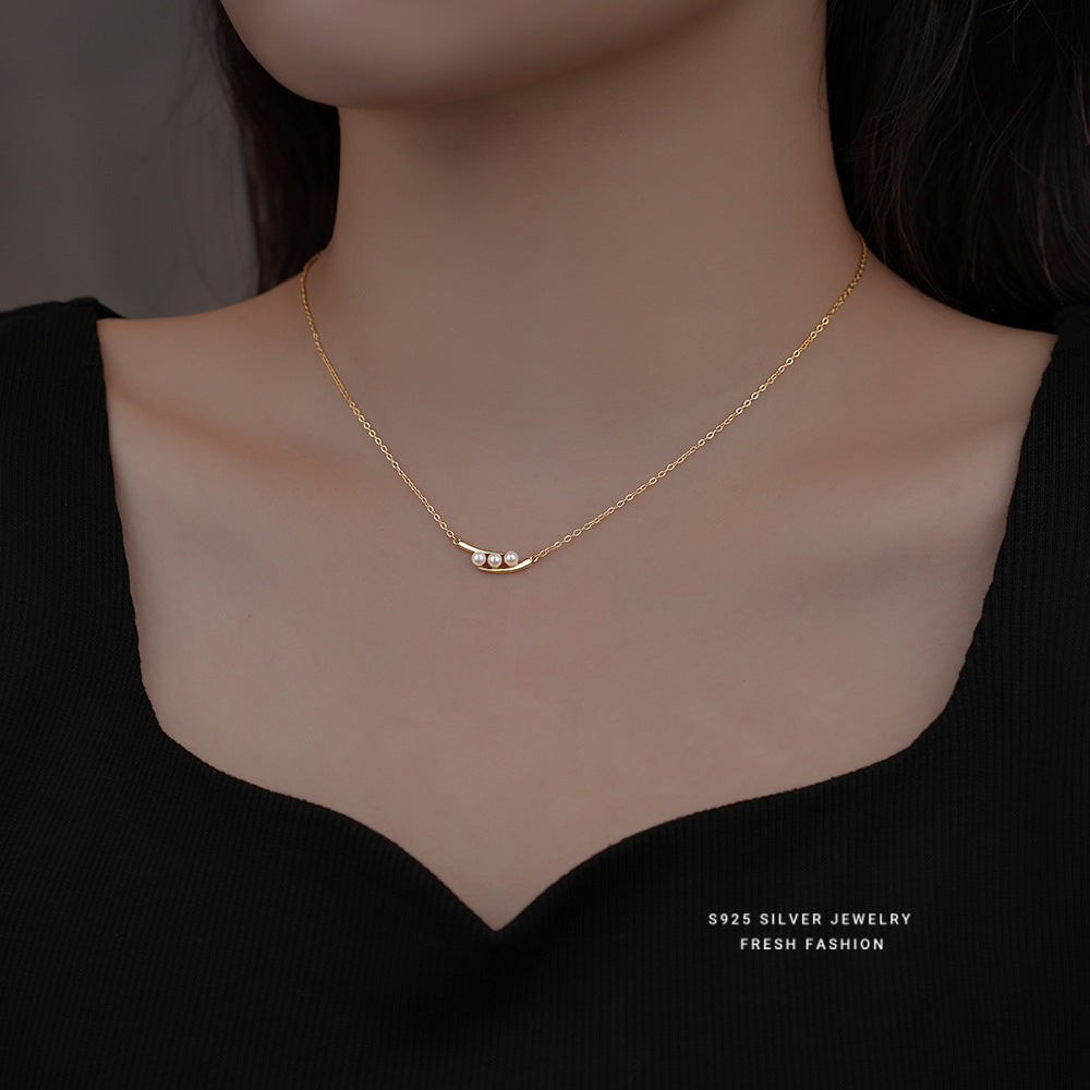 S925 Sterling Silver Pea Pod Pearl Necklace For Women