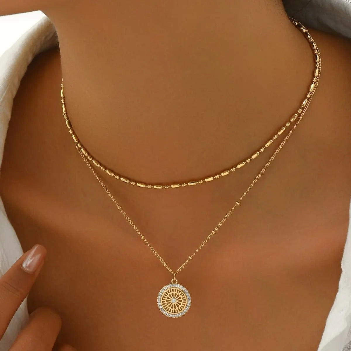 Chain Paired With Crystal Medal Pendant