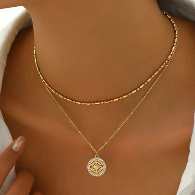 Chain Paired With Crystal Medal Pendant