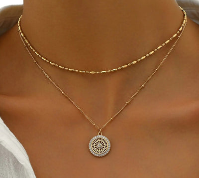 Chain Paired With Crystal Medal Pendant