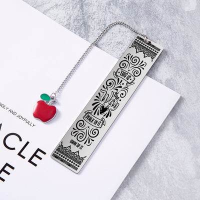 Engraved Bible Verse Stainless Steel Pendant Bookmark Red Apple Tassel Book Marks For Student Teachers Day Gifts