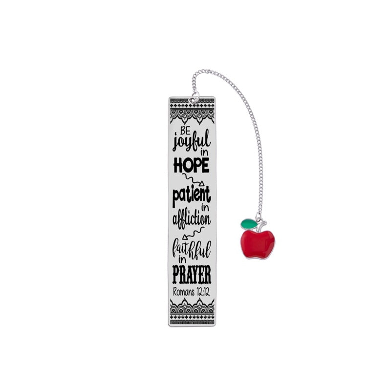 Engraved Bible Verse Stainless Steel Pendant Bookmark Red Apple Tassel Book Marks For Student Teachers Day Gifts