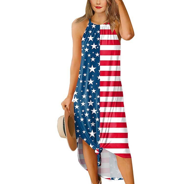 Fashion Crew Neck Slit Independence Day Sling Dress