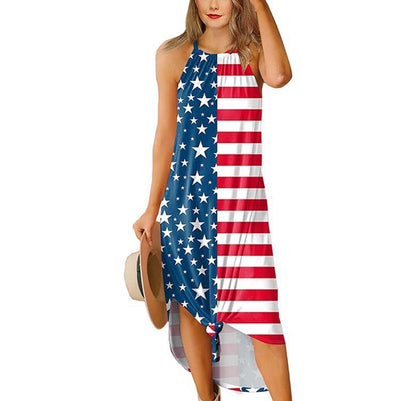 Fashion Crew Neck Slit Independence Day Sling Dress