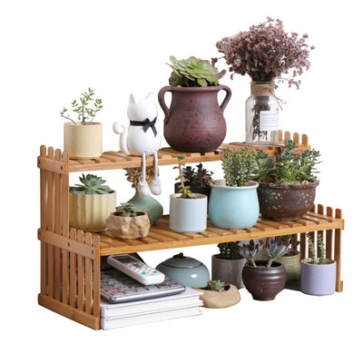 Multi-layer Solid Wood Small Flower Stand Office Desk Surface Panel Bamboo Plant Simplicity Succulent Pot Frame Balcony Storage