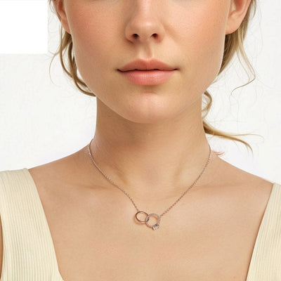 Mother's Day Double Ring Necklace S925 Sterling Silver Snake Bones Chain