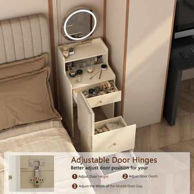 3 In 1 Vanity Desk With Mirror And Light ,Small Makeup Vanity Set With Charging Station, With 2 Drawers And Open Storage Space, With Upholstered Stool, Compact Dressing Table Writing Desk For Small Sp