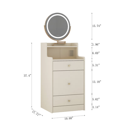 3 In 1 Vanity Desk With Mirror And Light ,Small Makeup Vanity Set With Charging Station, With 2 Drawers And Open Storage Space, With Upholstered Stool, Compact Dressing Table Writing Desk For Small Sp