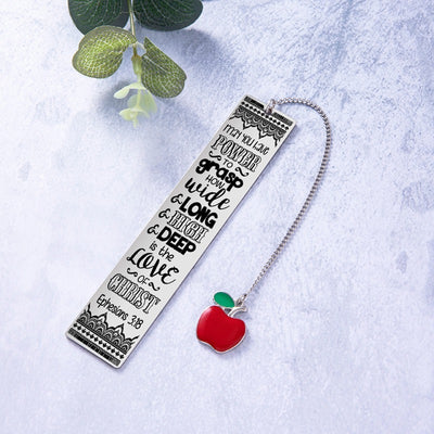 Engraved Bible Verse Stainless Steel Pendant Bookmark Red Apple Tassel Book Marks For Student Teachers Day Gifts