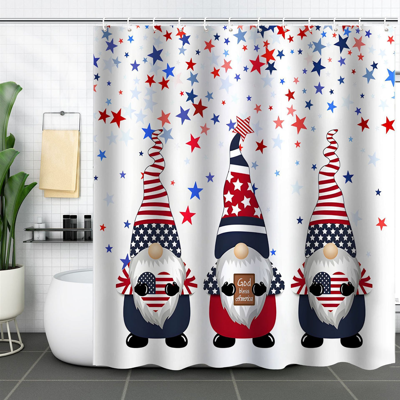 Independence Day Shower Curtain Bathroom Partition Punch-free