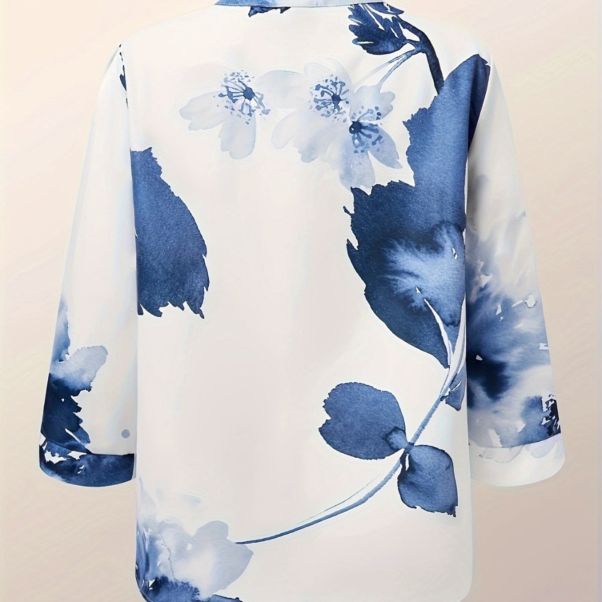 Flower Plant Print Stand Collar Long-sleeved Shirt