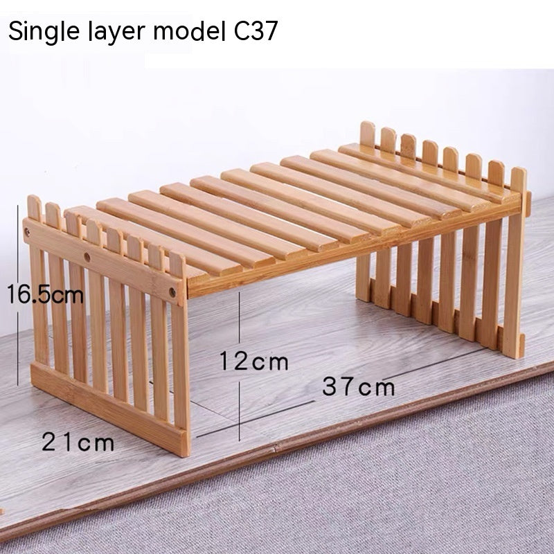 Multi-layer Solid Wood Small Flower Stand Office Desk Surface Panel Bamboo Plant Simplicity Succulent Pot Frame Balcony Storage