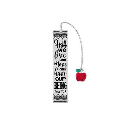 Engraved Bible Verse Stainless Steel Pendant Bookmark Red Apple Tassel Book Marks For Student Teachers Day Gifts