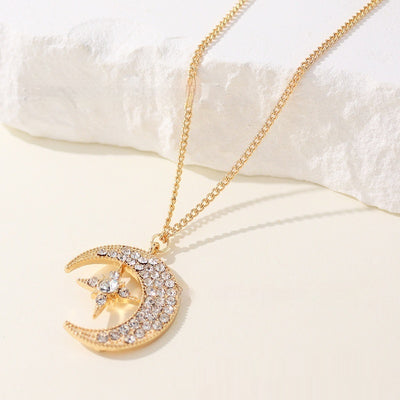 Niche Design Star Moon Inlaid Pendant Necklace For Women