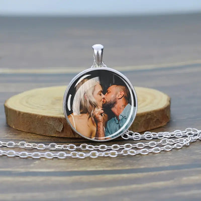 Commemorative Heat Transfer Disc Shaped Photo Frame Pendant Necklace