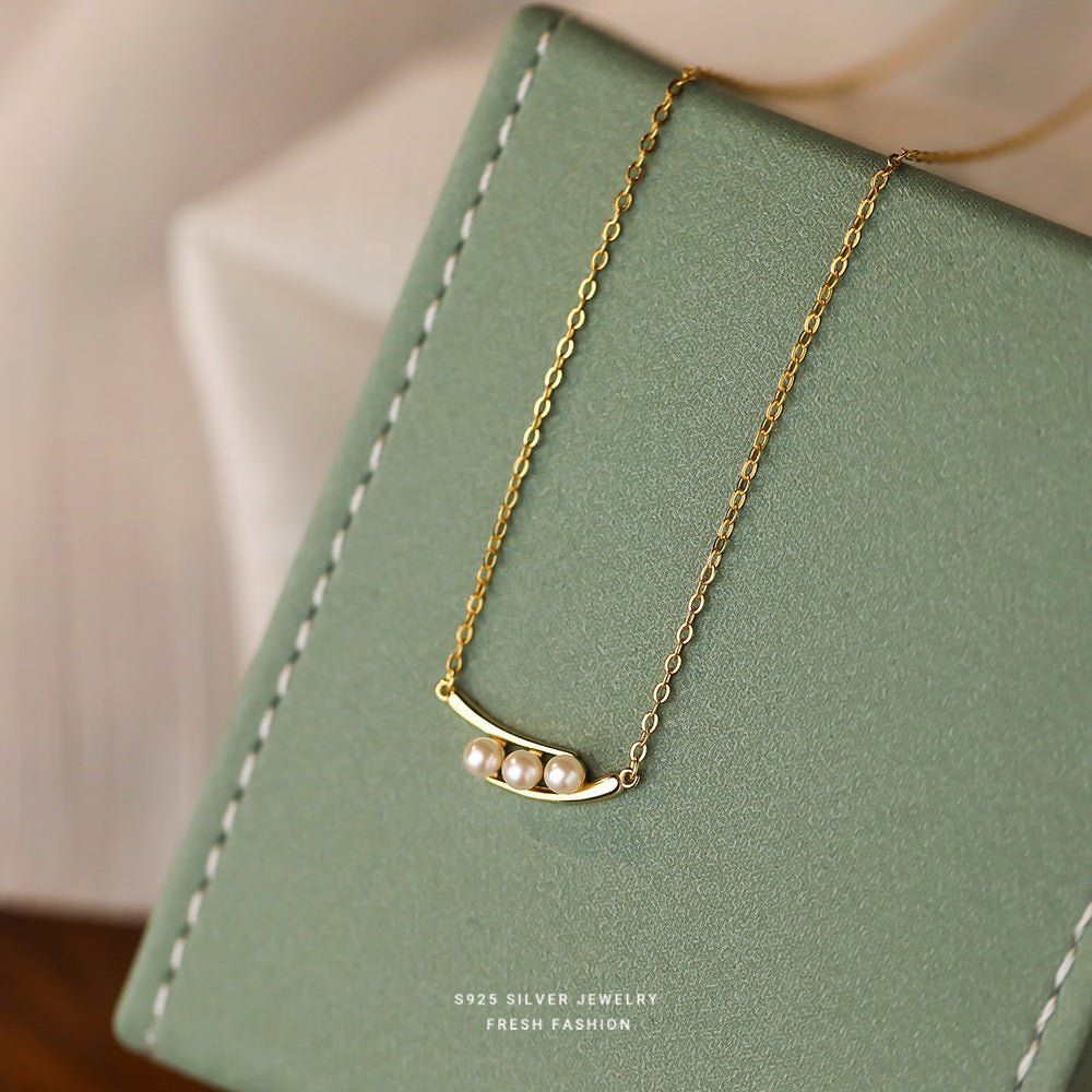 S925 Sterling Silver Pea Pod Pearl Necklace For Women