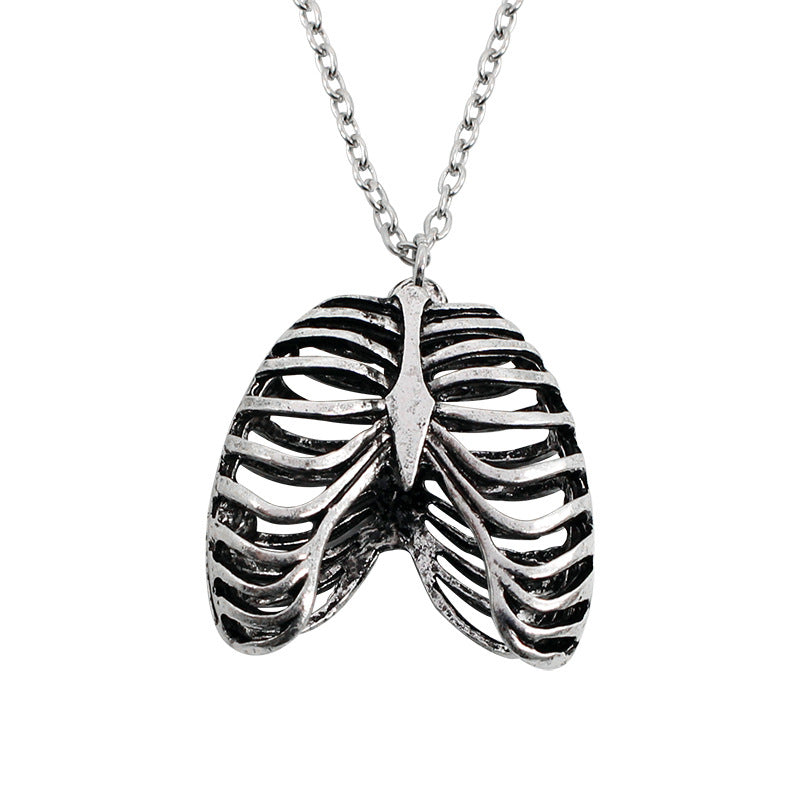Gothic Skull Charm Anatomical Heart Pendant Necklace