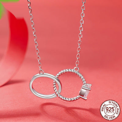 Mother's Day Double Ring Necklace S925 Sterling Silver Snake Bones Chain