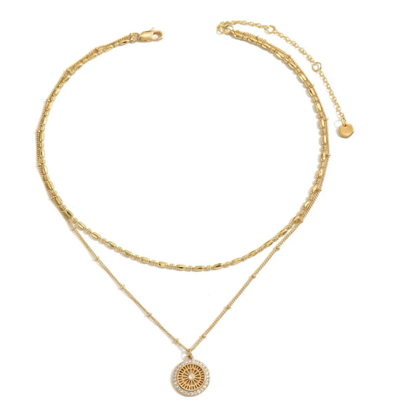 Chain Paired With Crystal Medal Pendant