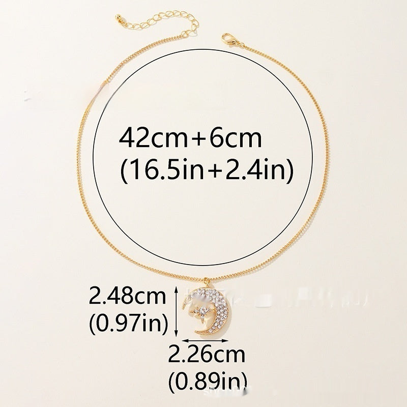 Niche Design Star Moon Inlaid Pendant Necklace For Women