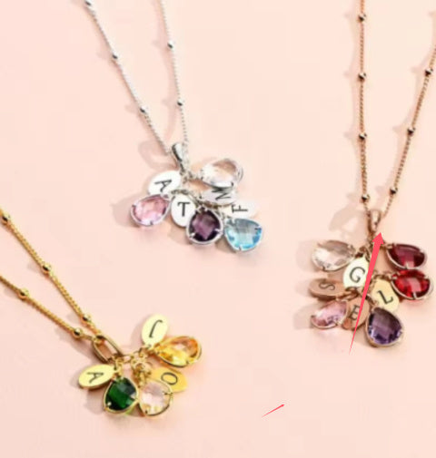 Customized Name Pendant Personalization Birthstone Initials Drop Necklace
